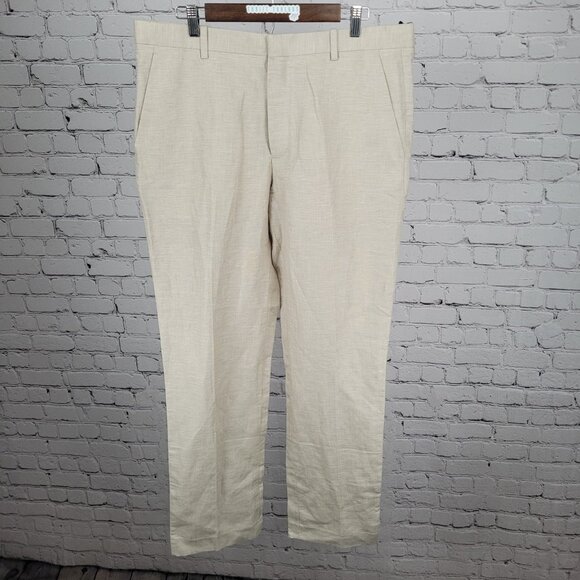 NWT Perry Ellis Beige Linen Blend Regular Fit Lightweight Straight Pants 36x32 - Picture 1 of 15